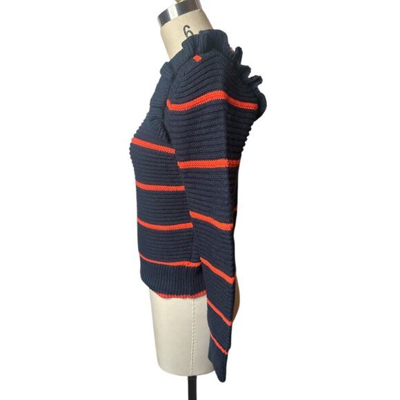 Banana Republic Navy Orange Stripe Ruffle Shoulder Long Sleeve Sweater Women's S - Picture 4 of 7